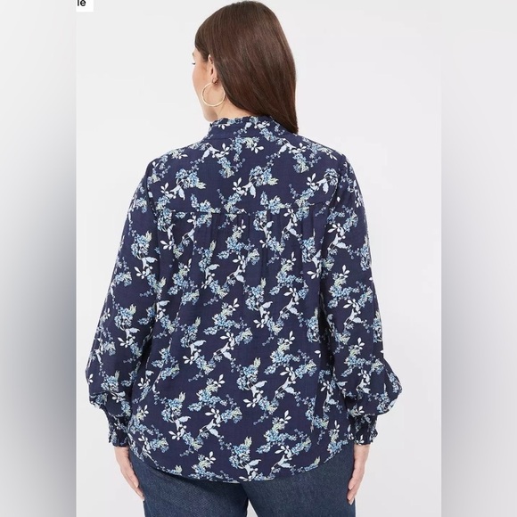 Lane Bryant Smocked Shoulder & Cuff Popover Blouse - Picture 3 of 14